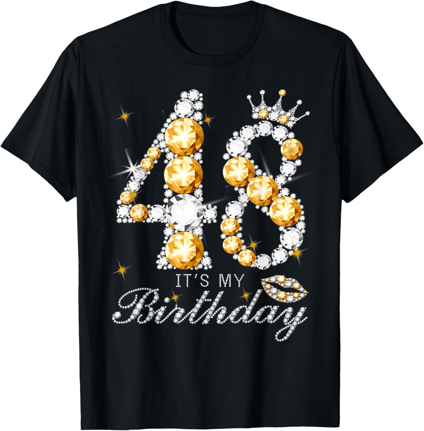 It's My 48th Birthday Queen 48 Years Old Shoes Crown Diamond T-Shirt - T-Shirt | Black