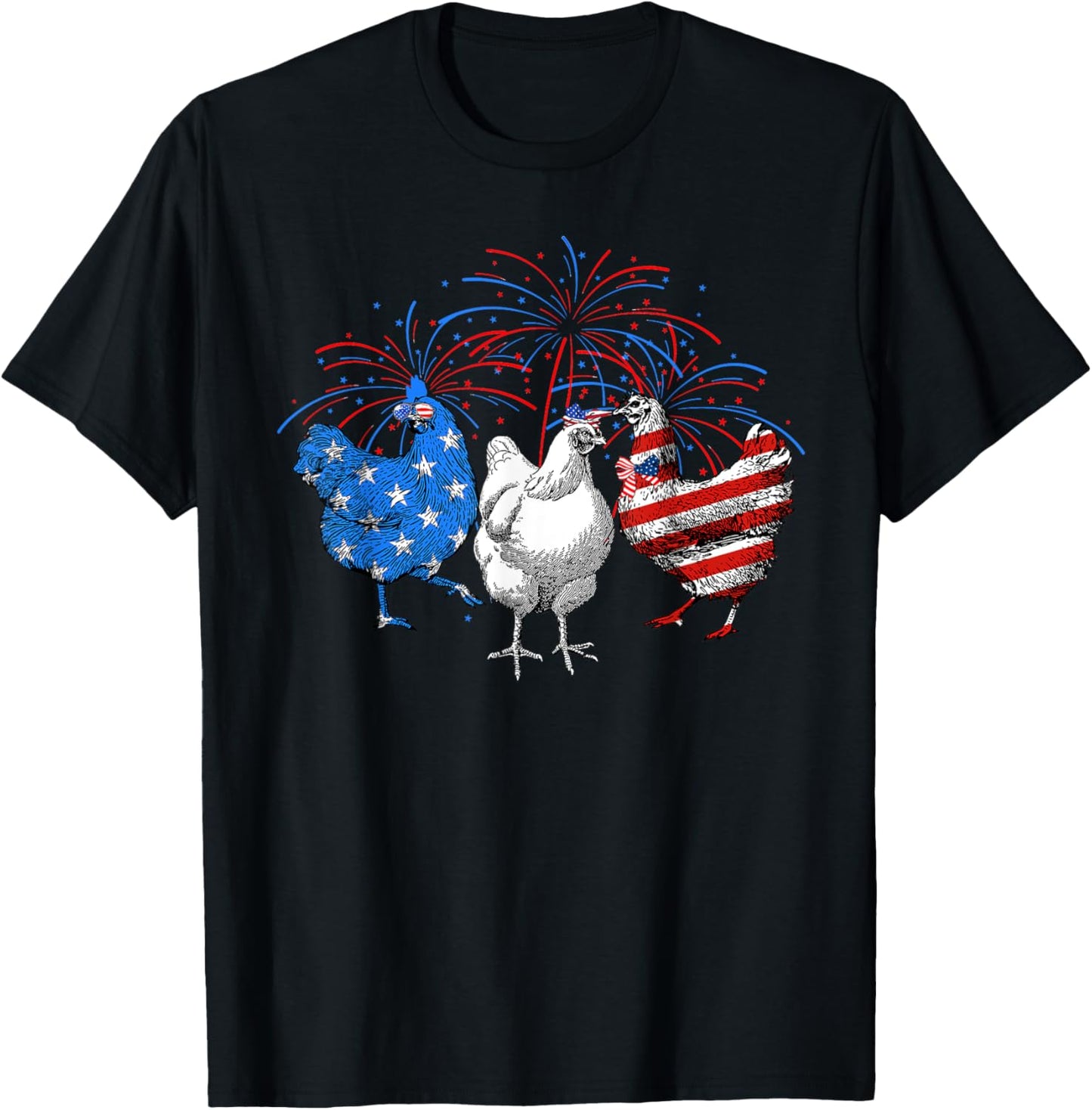 USA Flag Chicken Fireworks Patriotic 4th of July Women Kids Men T-Shirt - T-Shirt | Black