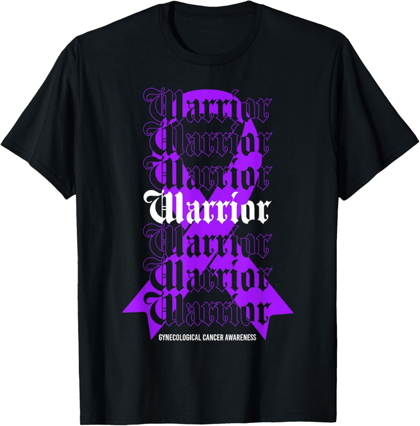 Gynecological Cancer Awareness Warrior Purple Ribbon T-Shirt - T-Shirt | Black