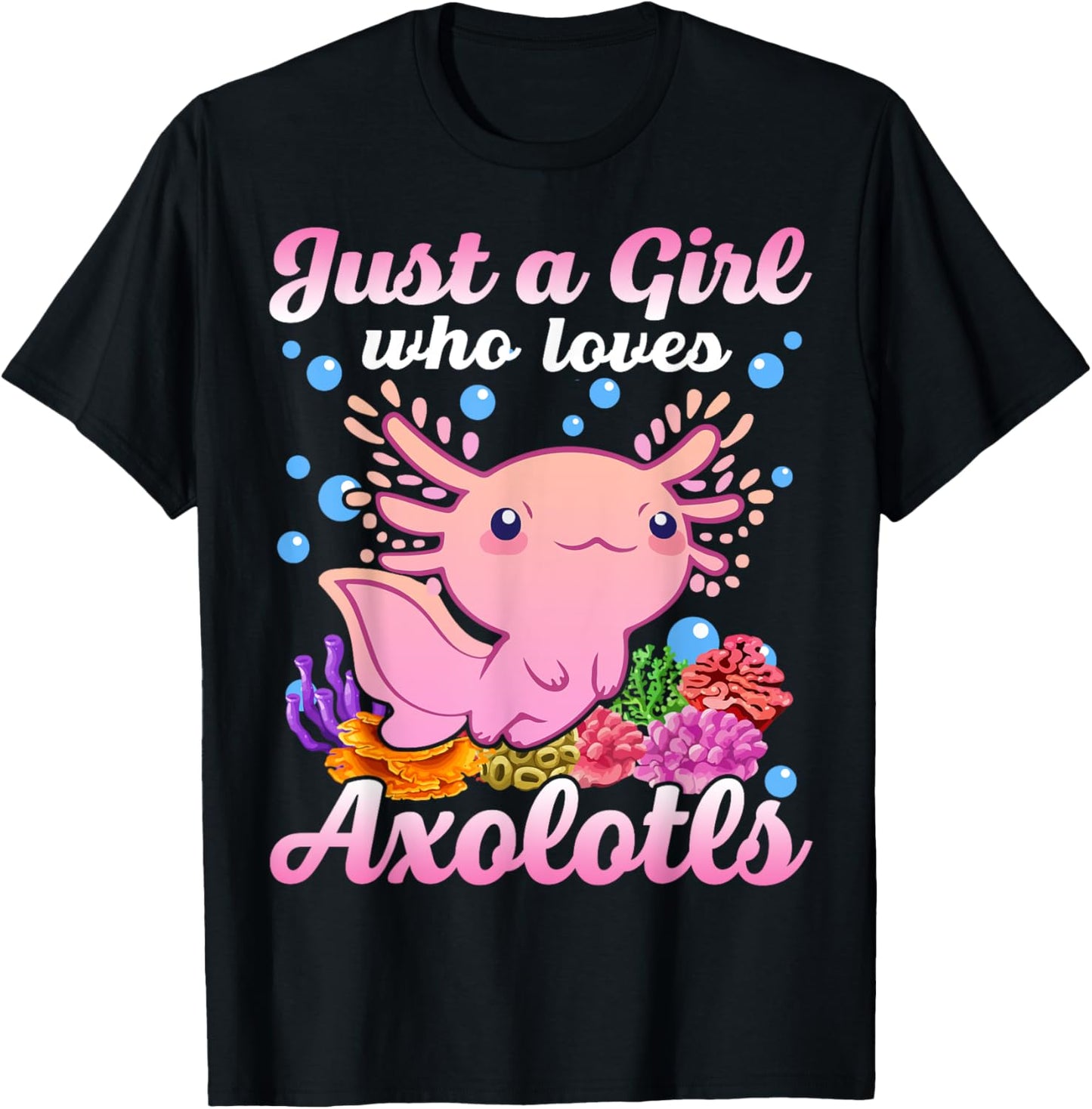 Just A Girl Who Loves Axolotls Kids Youth Pink Salamander T-Shirt - T-Shirt | Black
