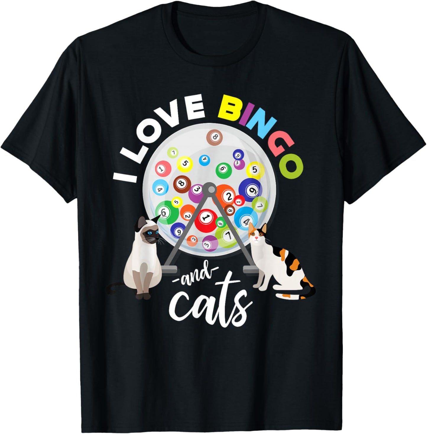 I Love Bingo And Cats Cute Animal Pet Bingo Winner Bingo T-Shirt - T-Shirt | Black