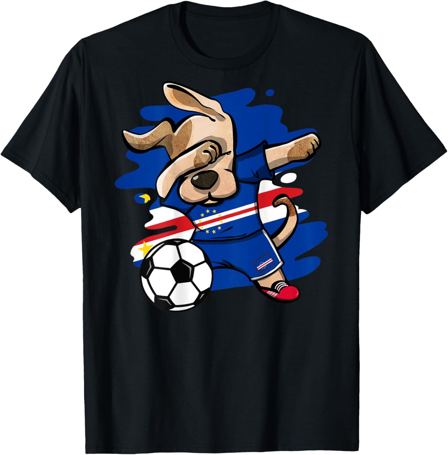 Dabbing Dog Cape Verde Soccer Fans Jersey Cape Verdean Flag Women Kids T-Shirt - T-Shirt | Black