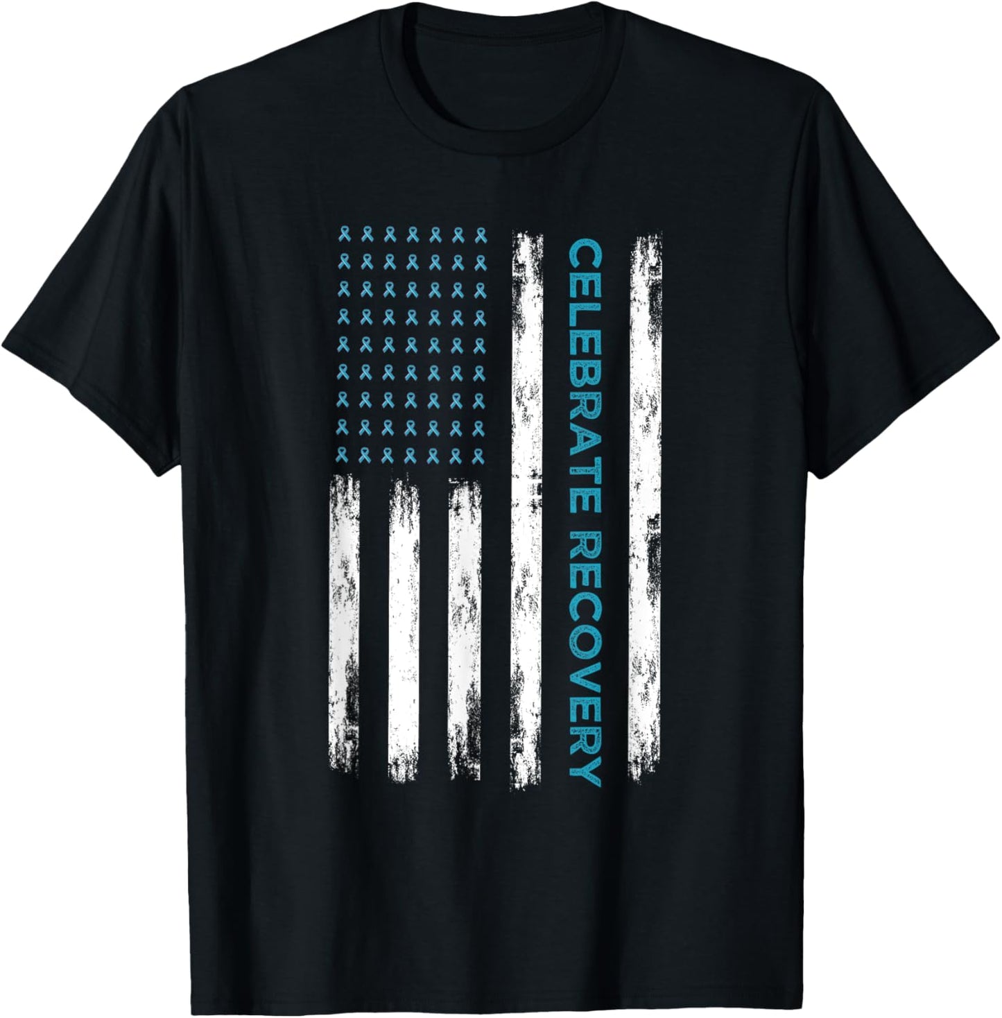 Drug Alcohol Addiction Recovery Celebrate Recovery USA Flag Women Men T-Shirt - T-Shirt | Black