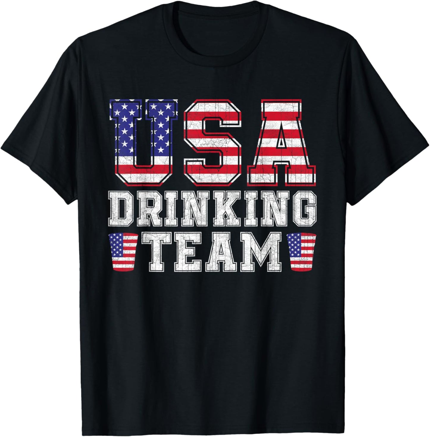 USA Drinking Team Funny Drinking Beer Lover 4th of July T-Shirt - T-Shirt | Black