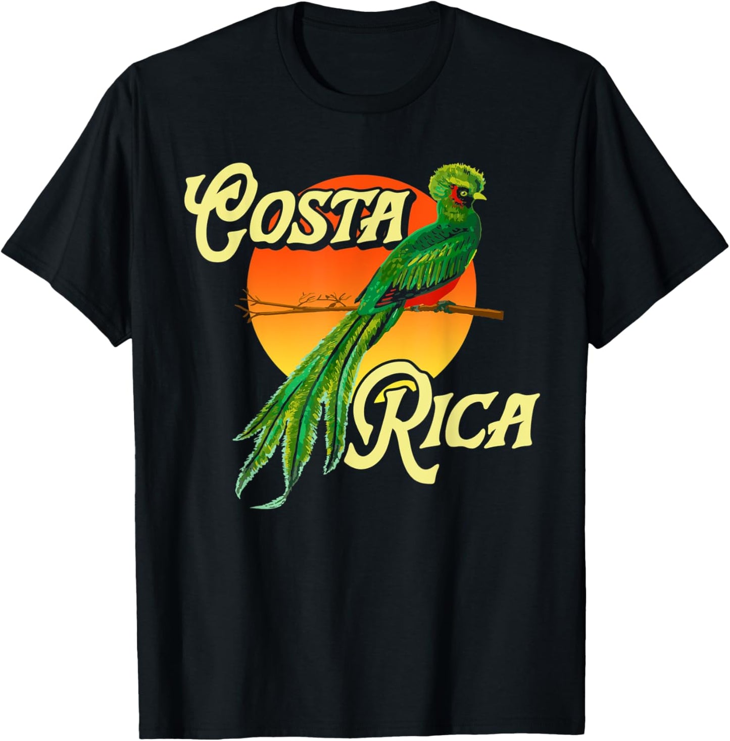 Costa Rica Resplendent Quetzal Bird Nature Sunset Retro T-Shirt - T-Shirt | Black