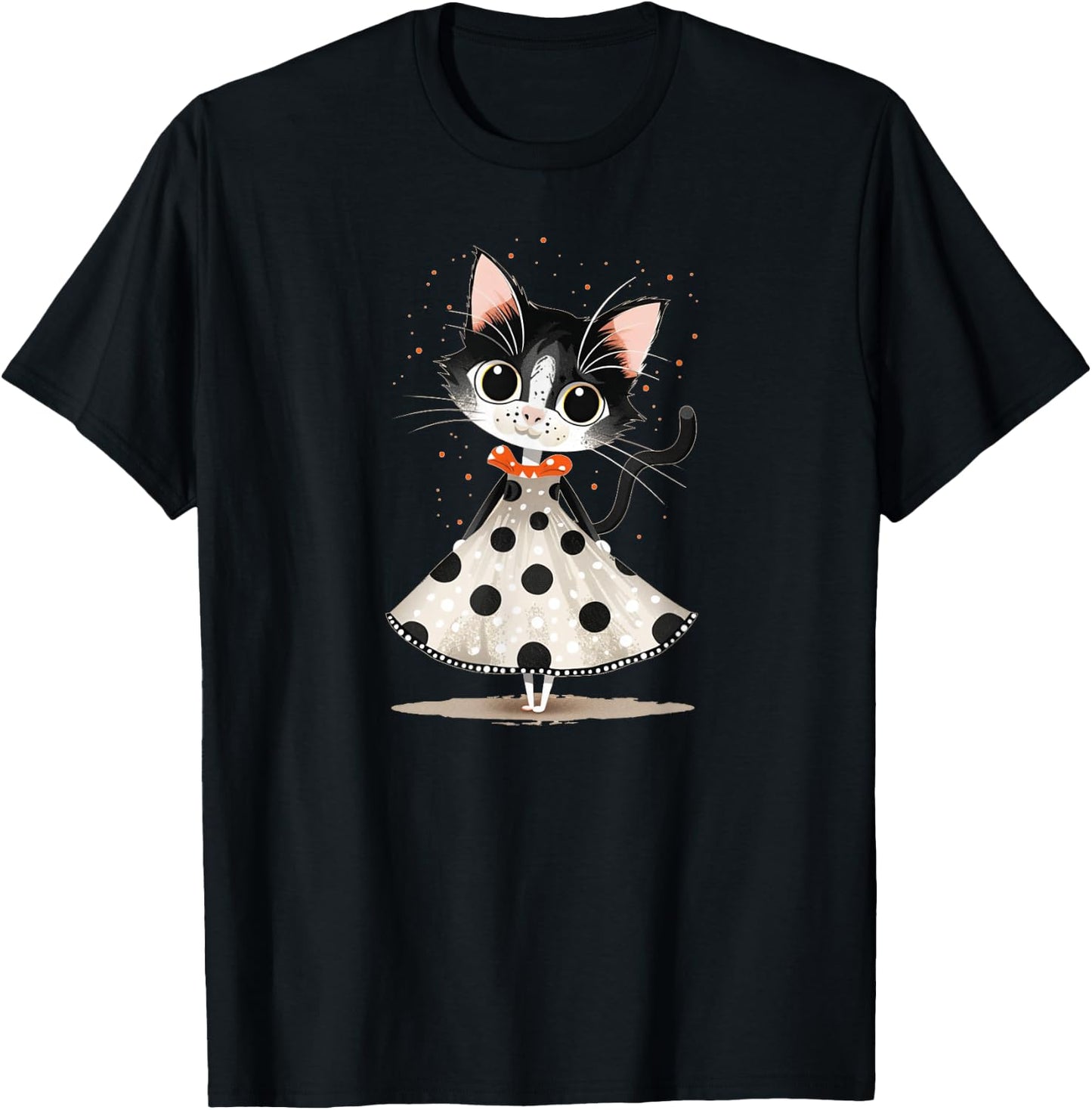Pretty Cat in Dress for Polka Dot Costume Lovers T-Shirt - T-Shirt | Black