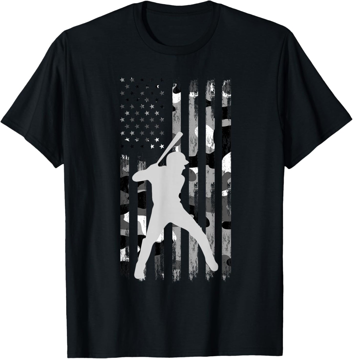 Baseball Player American Flag USA Camo Patriotic Graphic T-Shirt - T-Shirt | Black