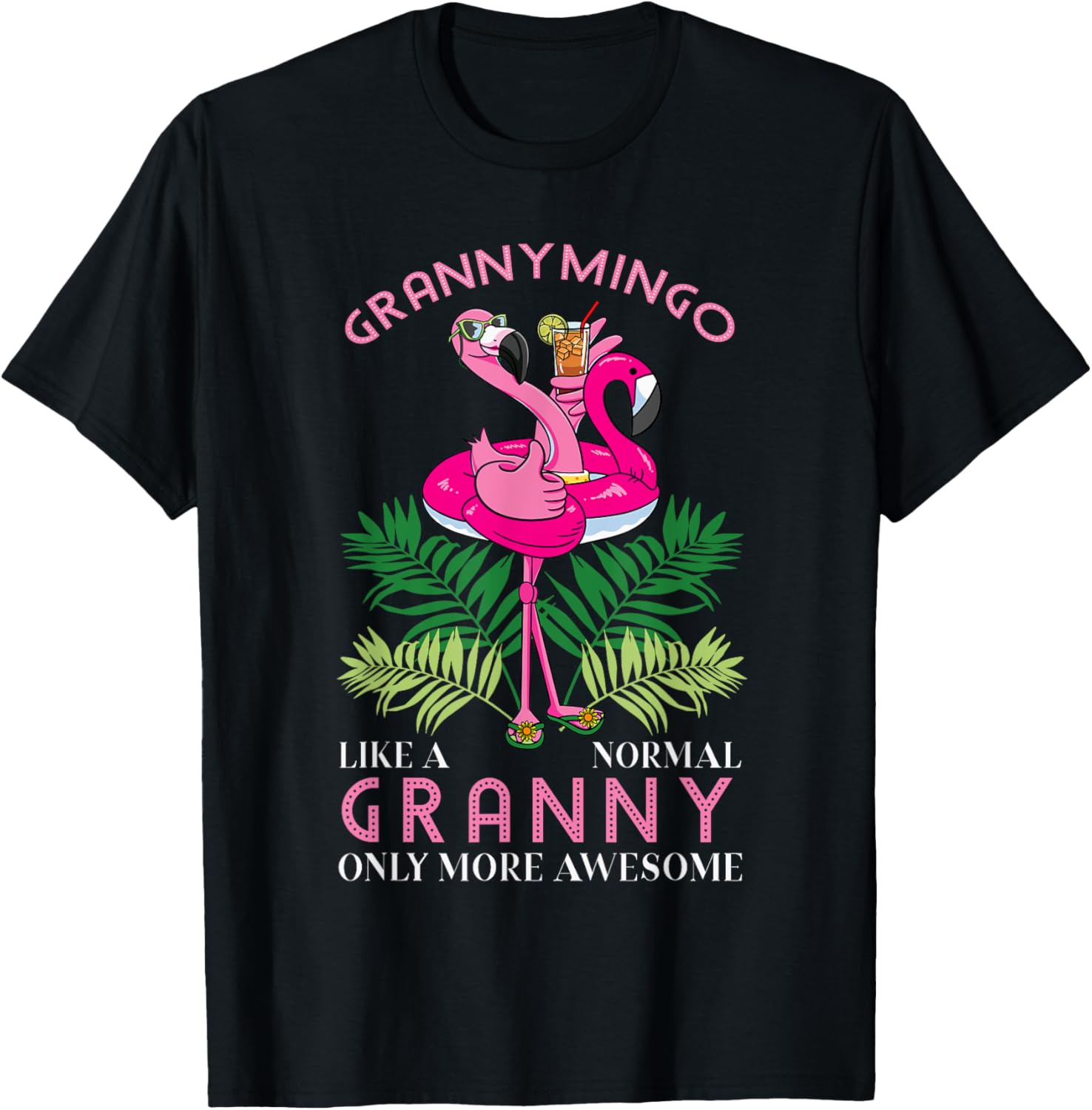 Grannymingo Grandmother Flamingo Lover Gramma Grandma Granny T-Shirt - T-Shirt | Black
