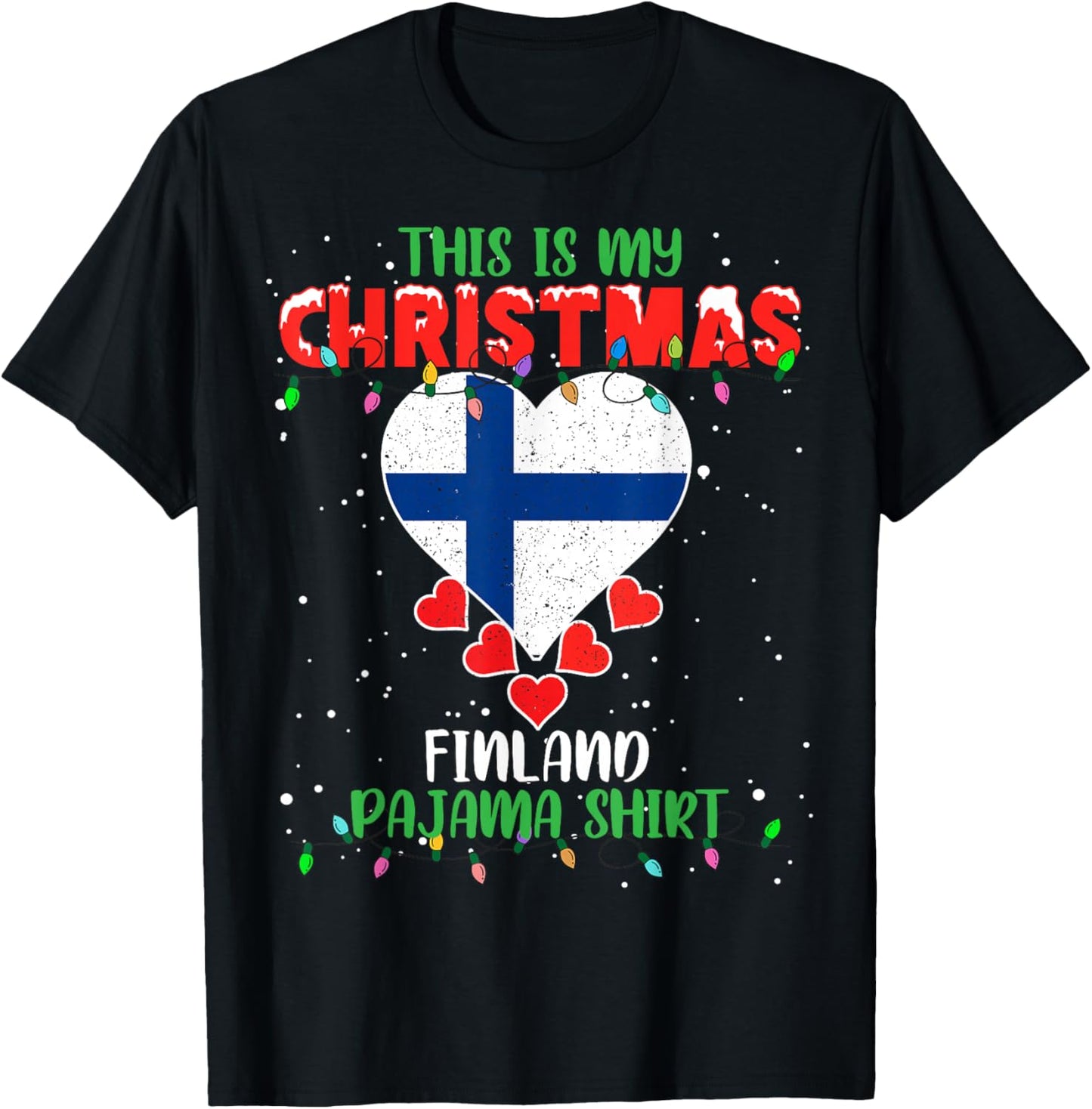 This Is My Christmas Lights Love Finland Flag Pajama T-Shirt - T-Shirt | Black