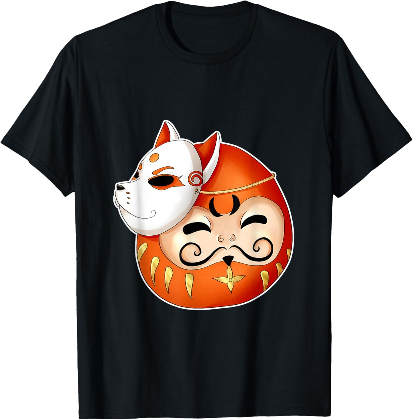 Daruma Fox Mask Bodhidharma Kawaii Anime Japanese Manga T-Shirt - T-Shirt | Black