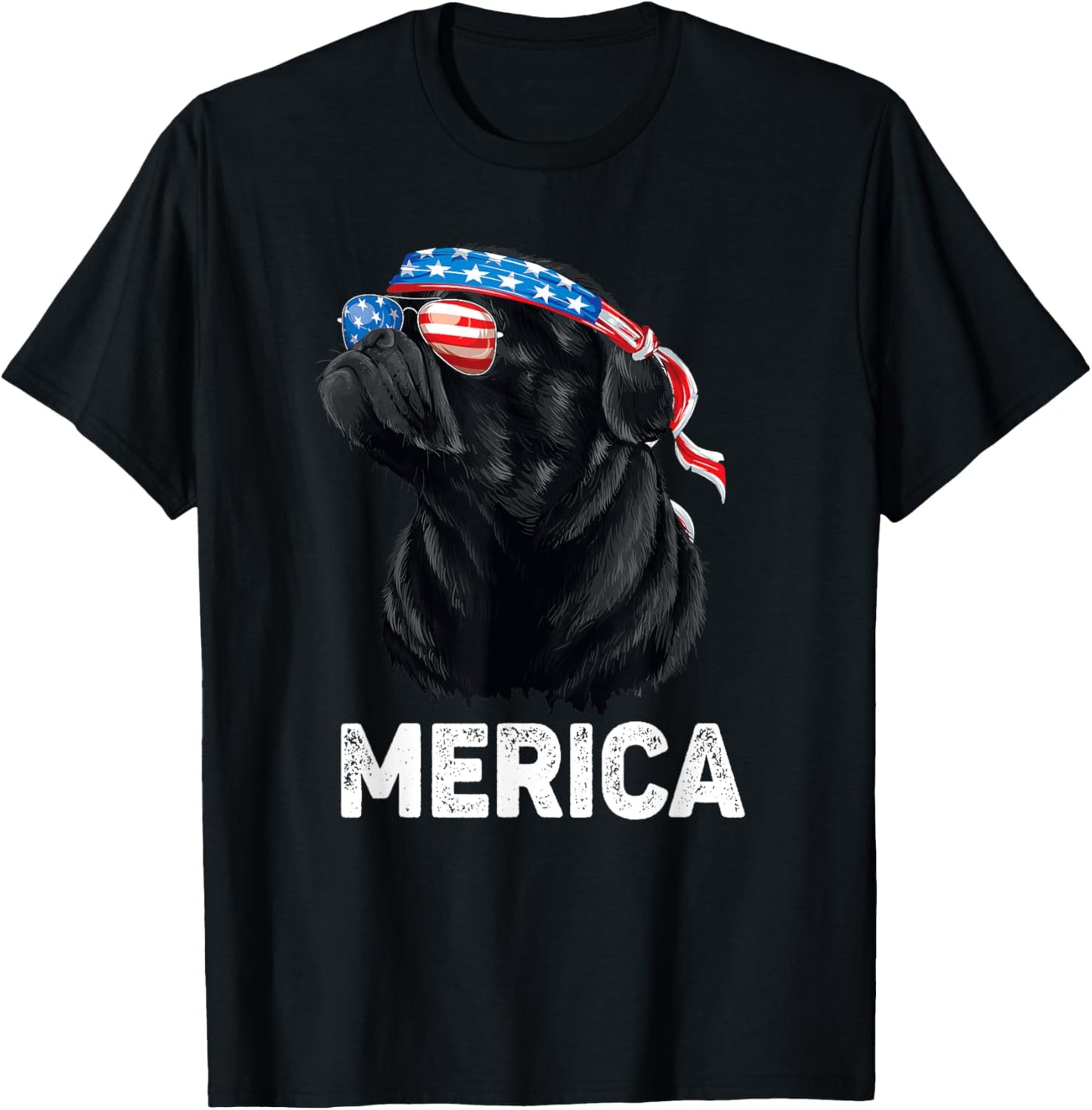 4th of July Dog Mom Dog Dad Merica USA Flag Funny Black Pug Women Kids Men T-Shirt - T-Shirt | Black