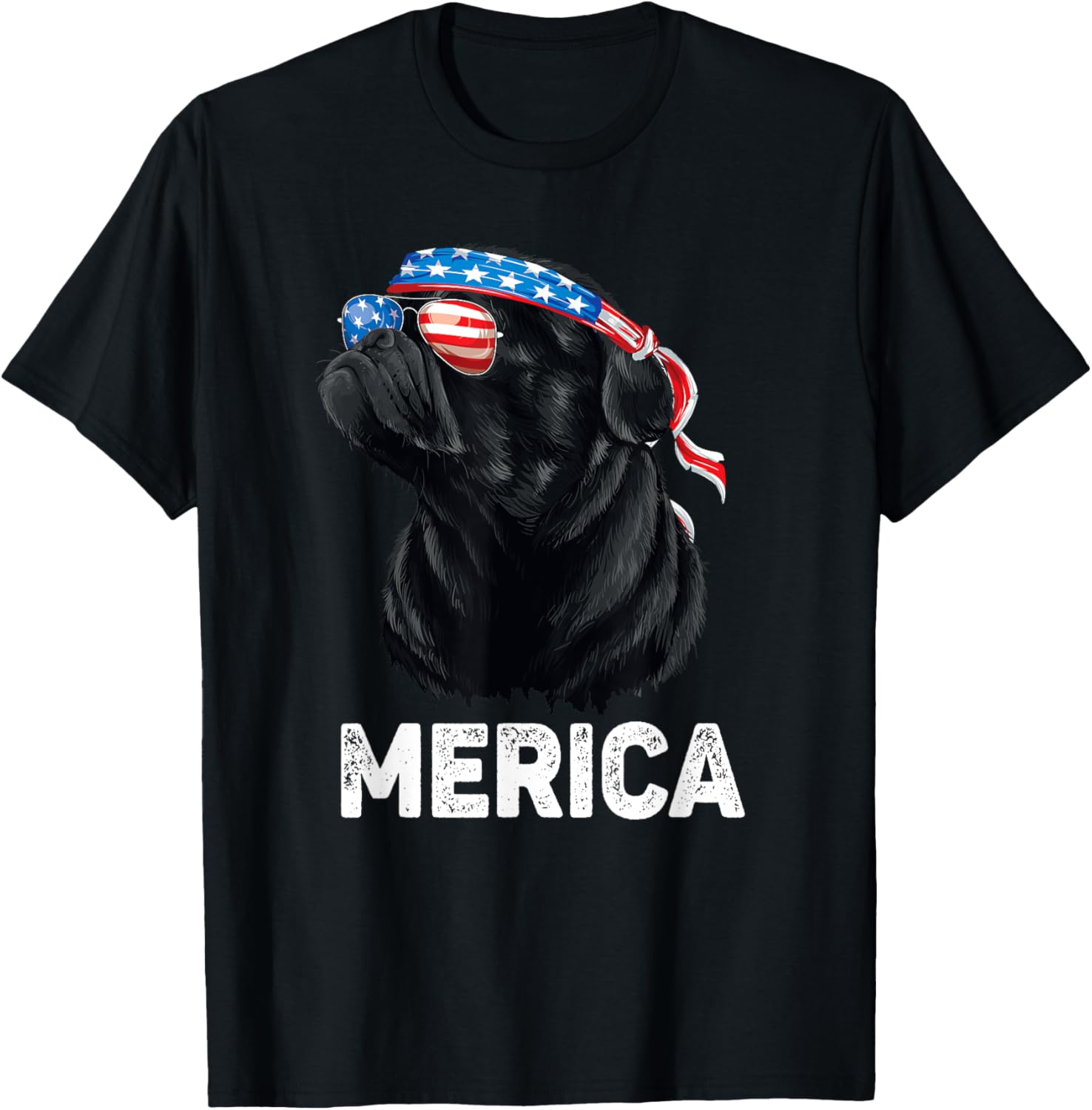 4th of July Dog Mom Dog Dad Merica USA Flag Funny Black Pug Women Kids Men T-Shirt - T-Shirt | Black