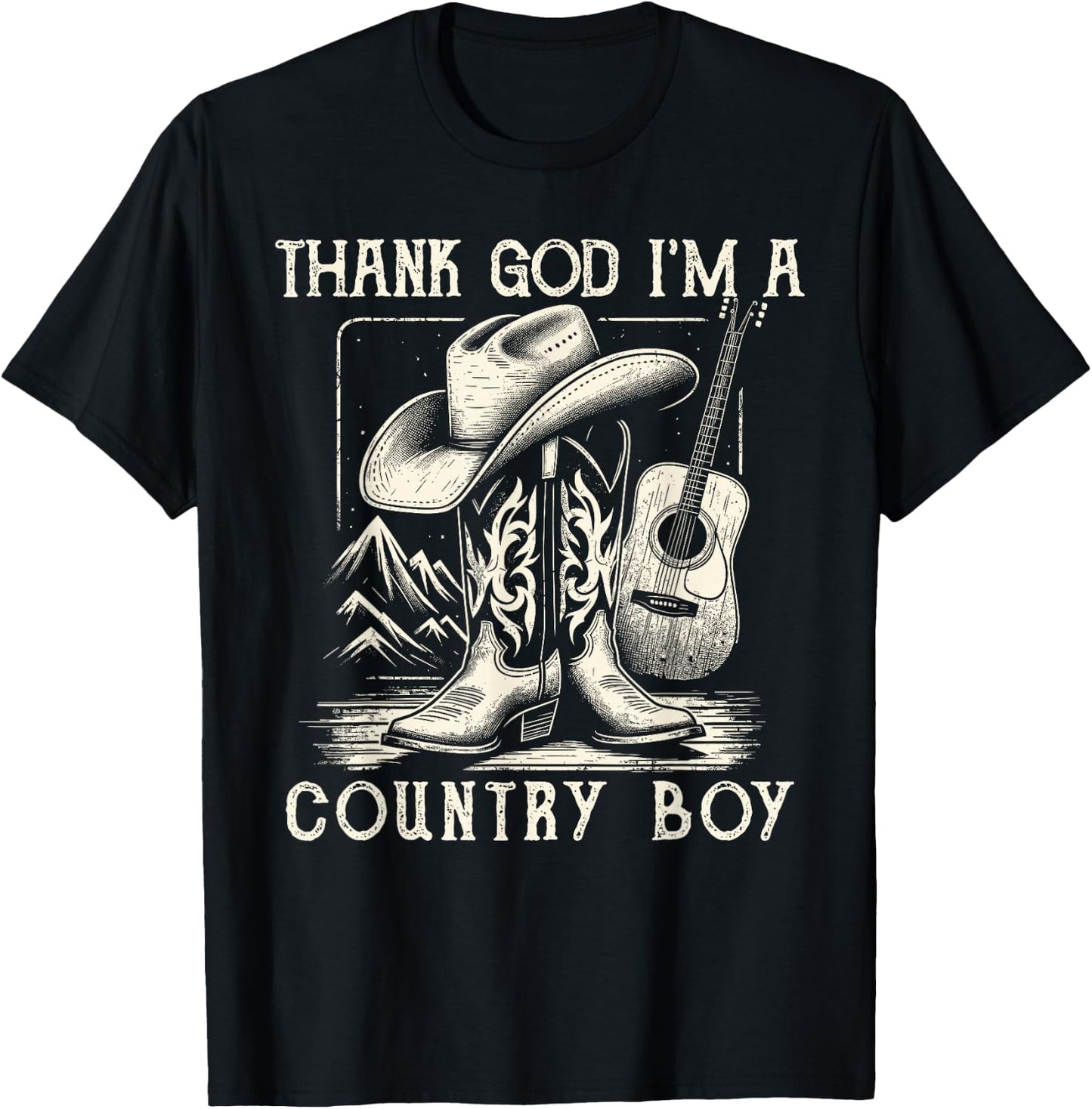 Thank God I'm A Country Music Boy Cowboy Western Retro T-Shirt - T-Shirt | Black