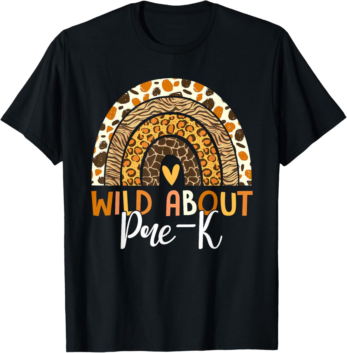 Wild About Pre-K Teacher Back To School Leopard Rainbow T-Shirt - T-Shirt | Black