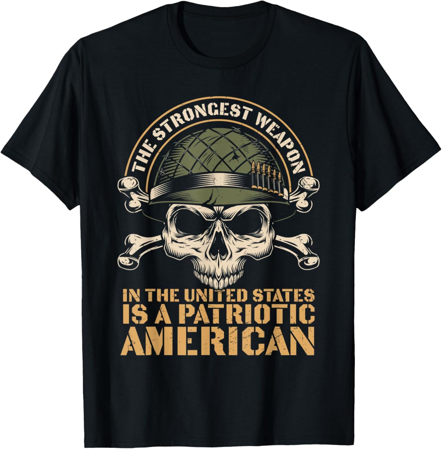 Patriotic American Skull Helmet Veteran T-Shirt - T-Shirt | Black