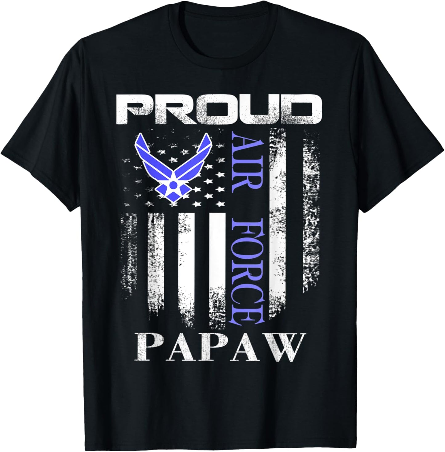 Vintage Proud Air Force Papaw With American Flag Gift T-Shirt - T-Shirt | Black