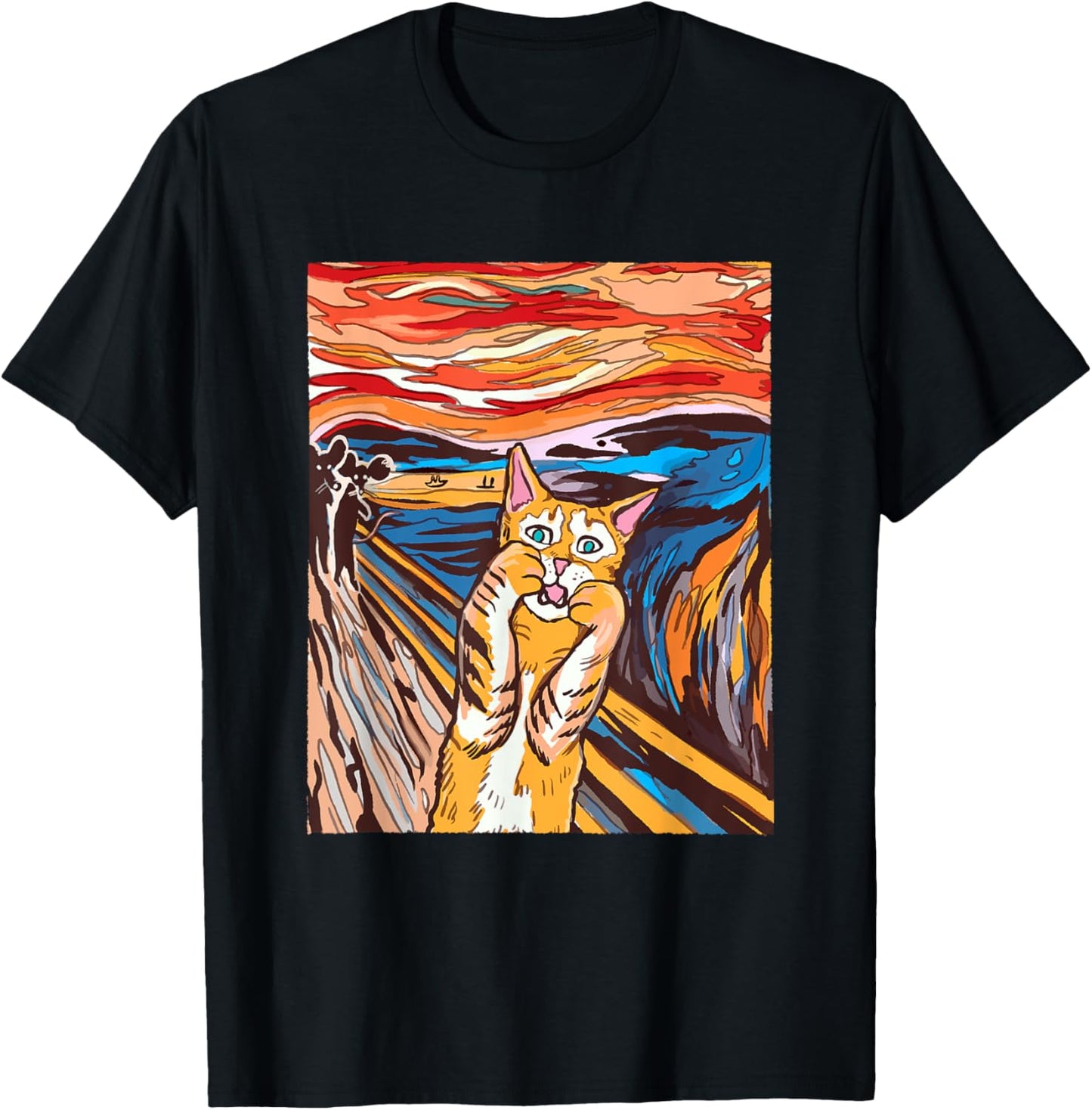 Funny Tabby Cat Painting The Scream of Munch Parody Women Kids T-Shirt - T-Shirt | Black