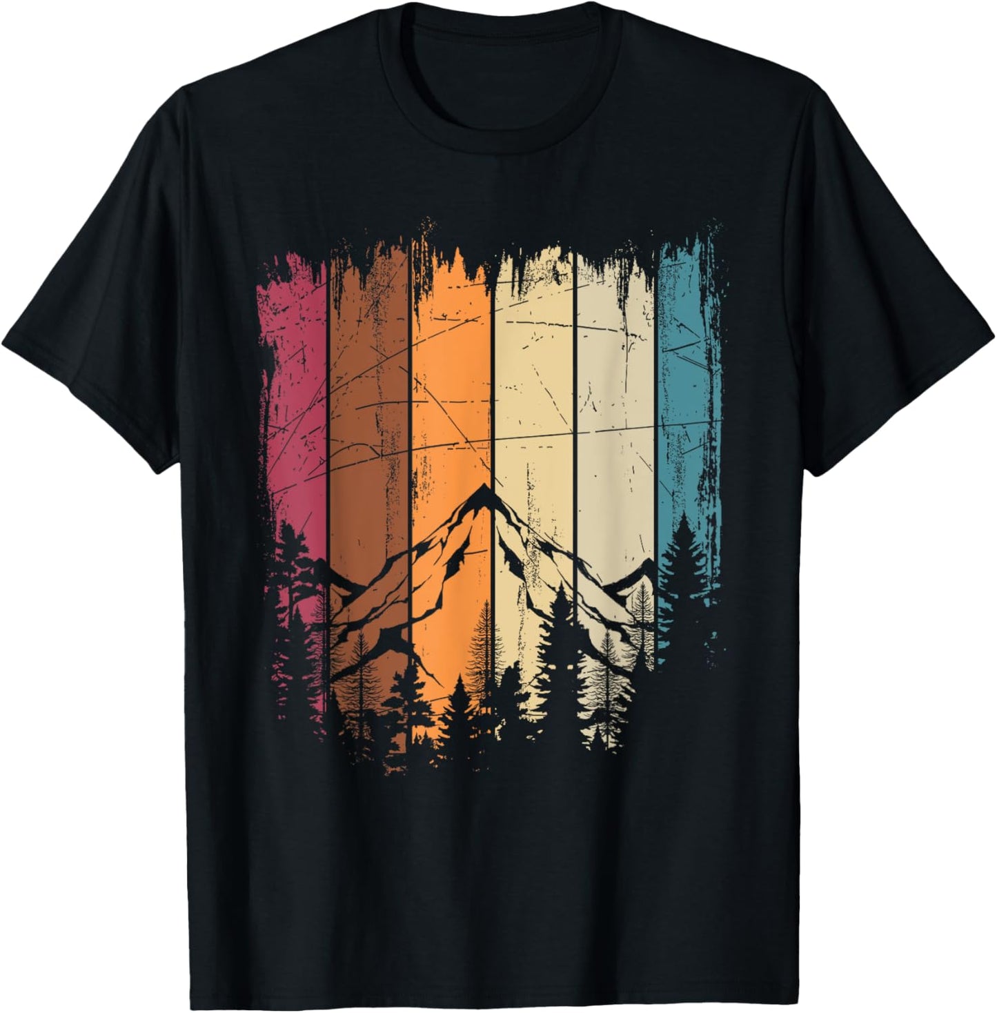 Mountains Outdoors Hiker Sport Retro Forest Nature Hiking T-Shirt - T-Shirt | Black