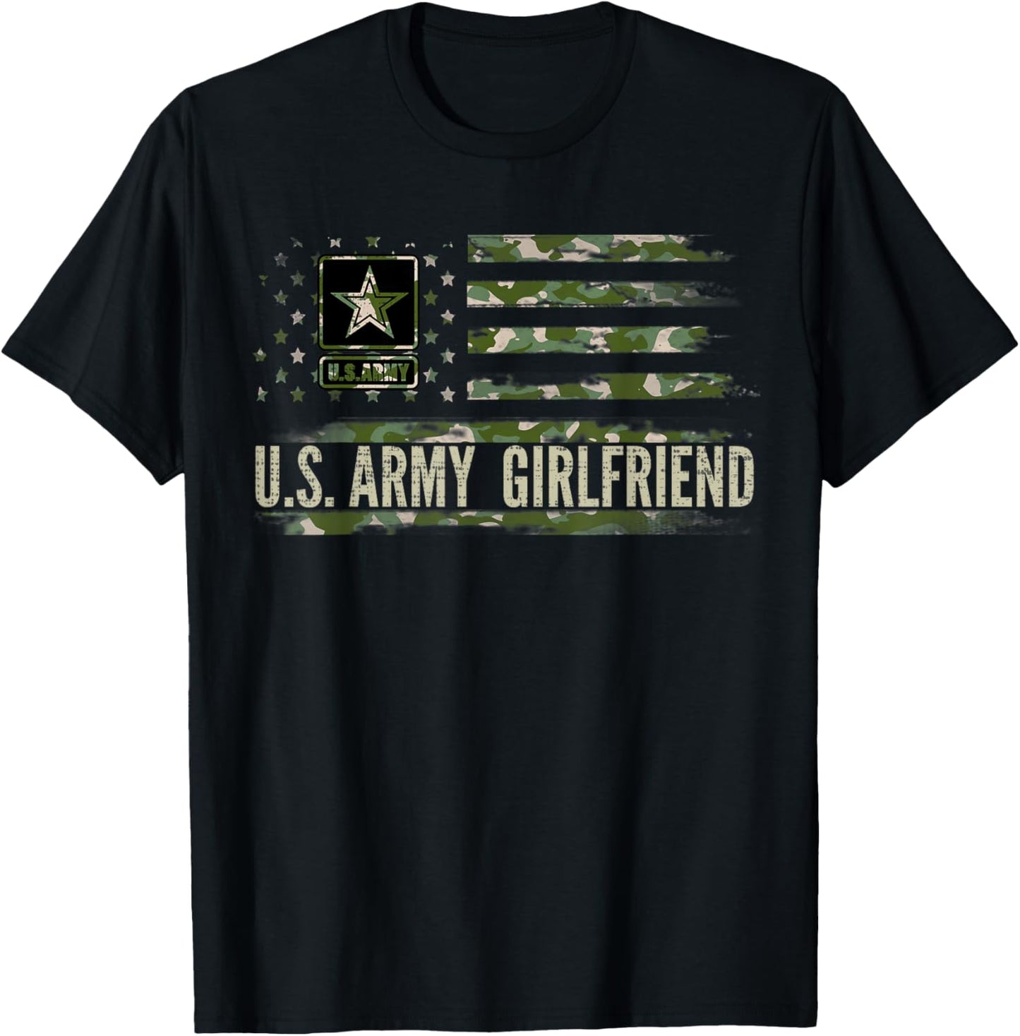 Vintage U.S Army Girlfriend With Camo American Flag Veteran T-Shirt - T-Shirt | Black