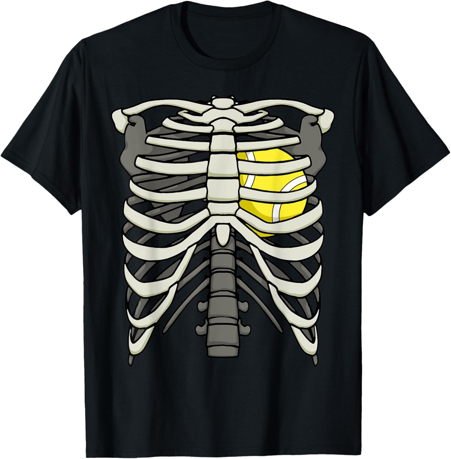 Ribcage Halloween Tennis Player Skeleton Ball Heart T-Shirt - T-Shirt | Black