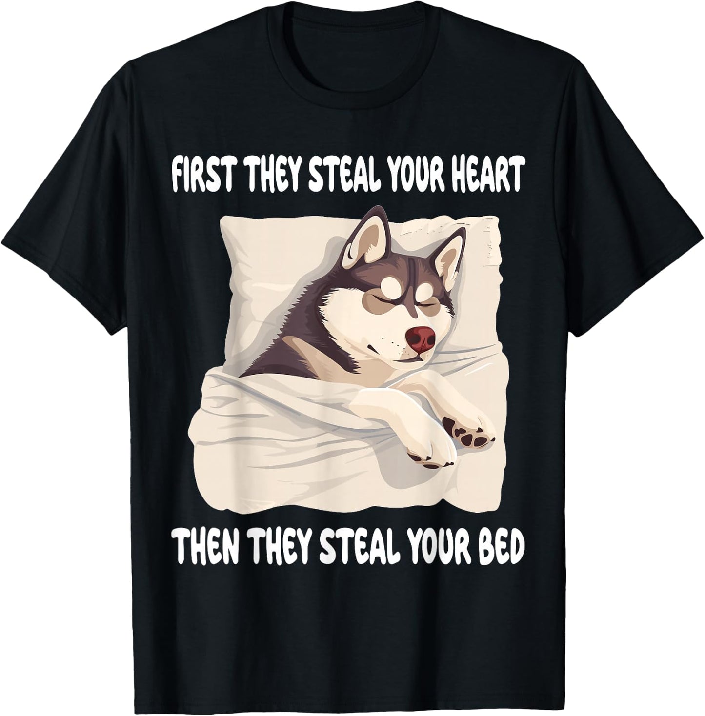 Husky Sleeping Pajamas Nightgown T-Shirt - T-Shirt | Black