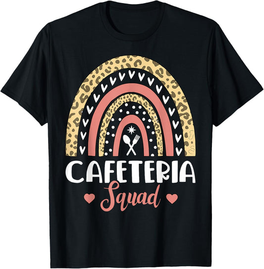 Cafeteria Squad Boho Rainbow Leopard Lunch Lady Crew T-Shirt - T-Shirt | Black