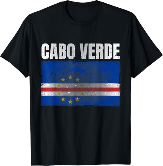 Distressed Cabo Verde Flag Print Women Cape Verdean T-Shirt - T-Shirt | Black