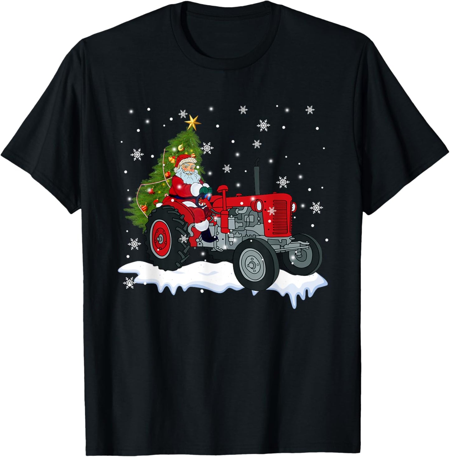 Christmas Santa Claus Riding Tractor Xmas Tree Tractor Lover T-Shirt - T-Shirt | Black
