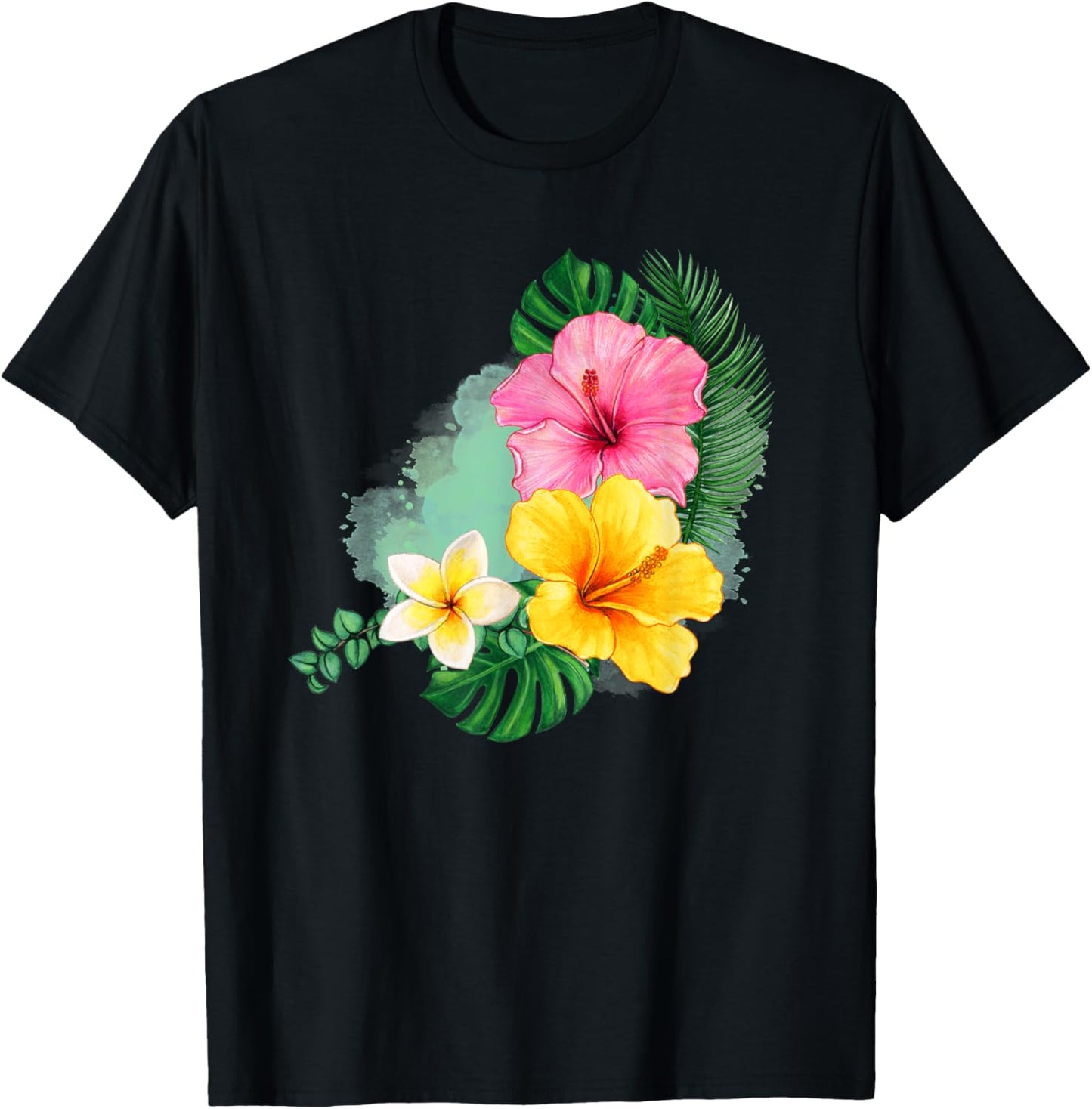 Tropical Flower Hibiscus Plumeria Design for Gardener T-Shirt - T-Shirt | Black