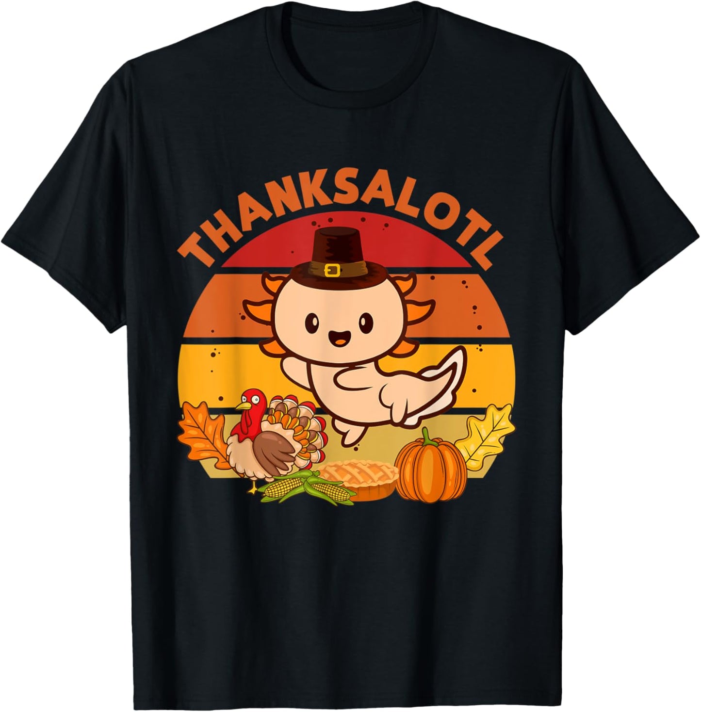 Thanksgiving Axolotl Thanksalotl Salamander Turkey T-Shirt - T-Shirt | Black