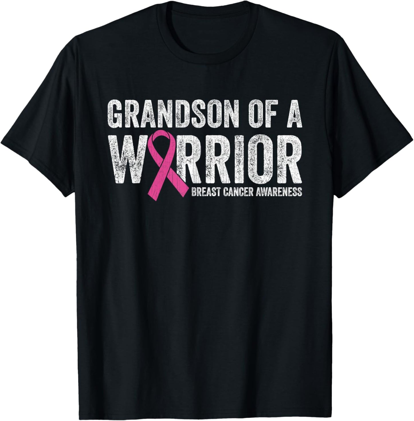 Breast Cancer Awareness Pink Ribbon Grandson Of A Warrior T-Shirt - T-Shirt | Black
