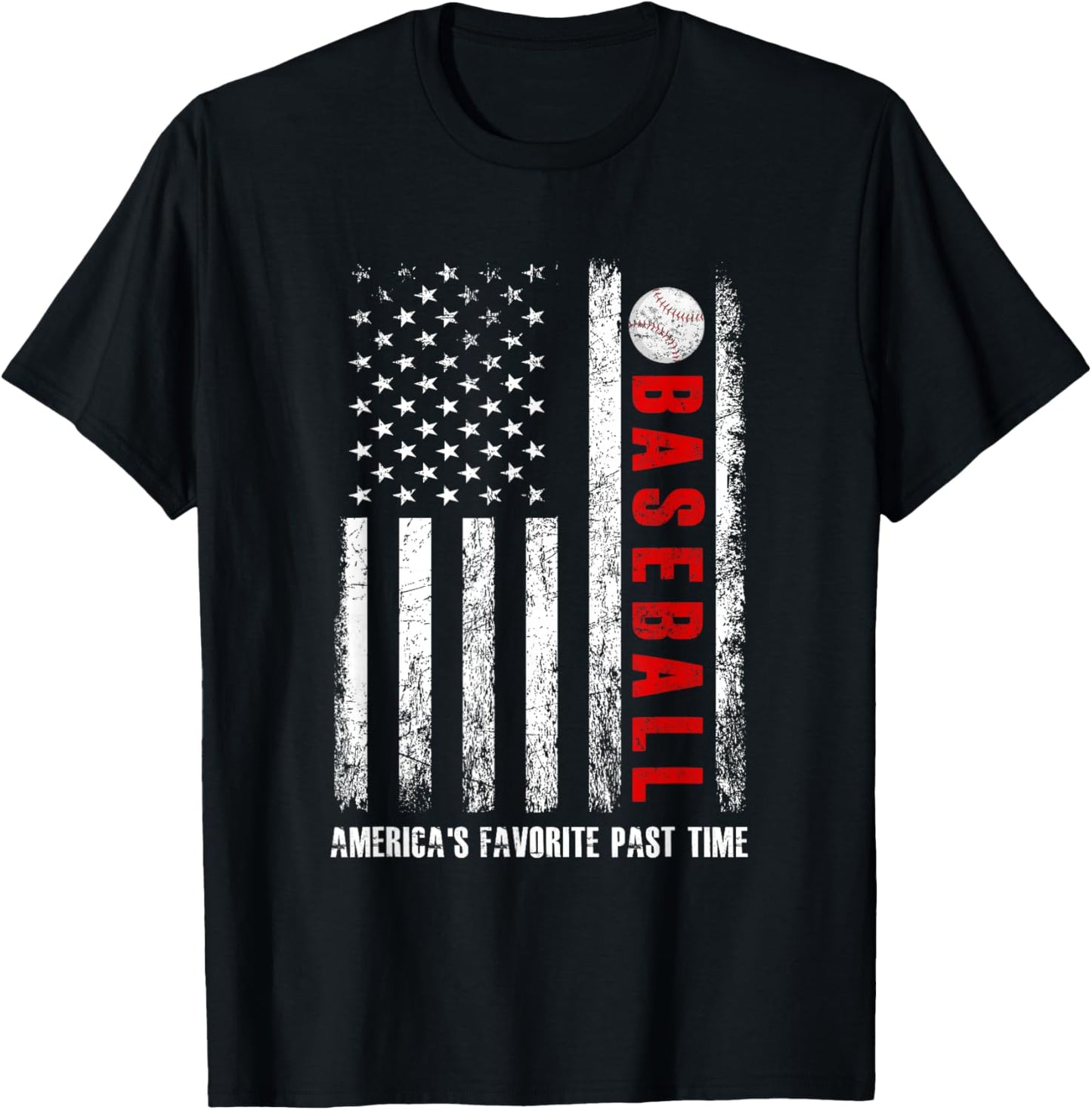 American Flag Vintage Baseball America's Favorite Past Time T-Shirt - T-Shirt | Black