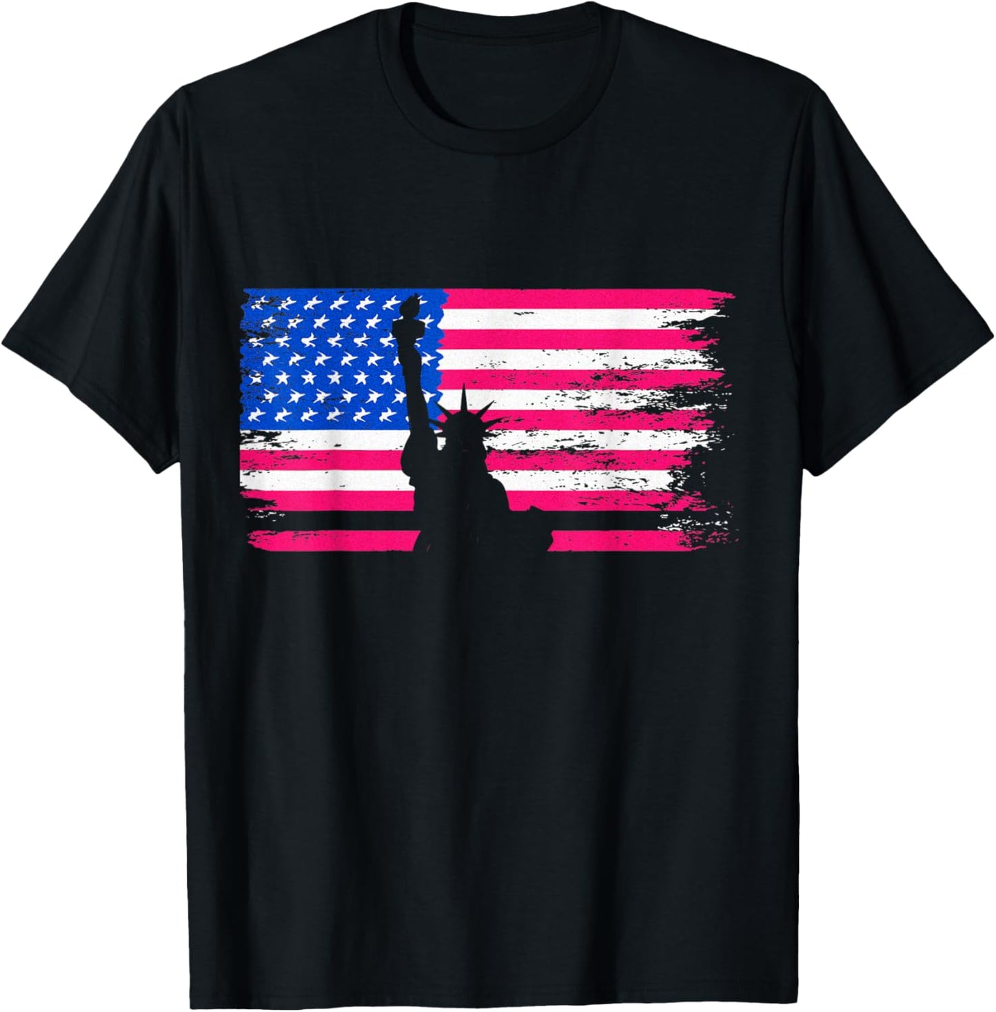 USA American Flag Freedom Patriotic Statue Of Liberty T-Shirt - T-Shirt | Black