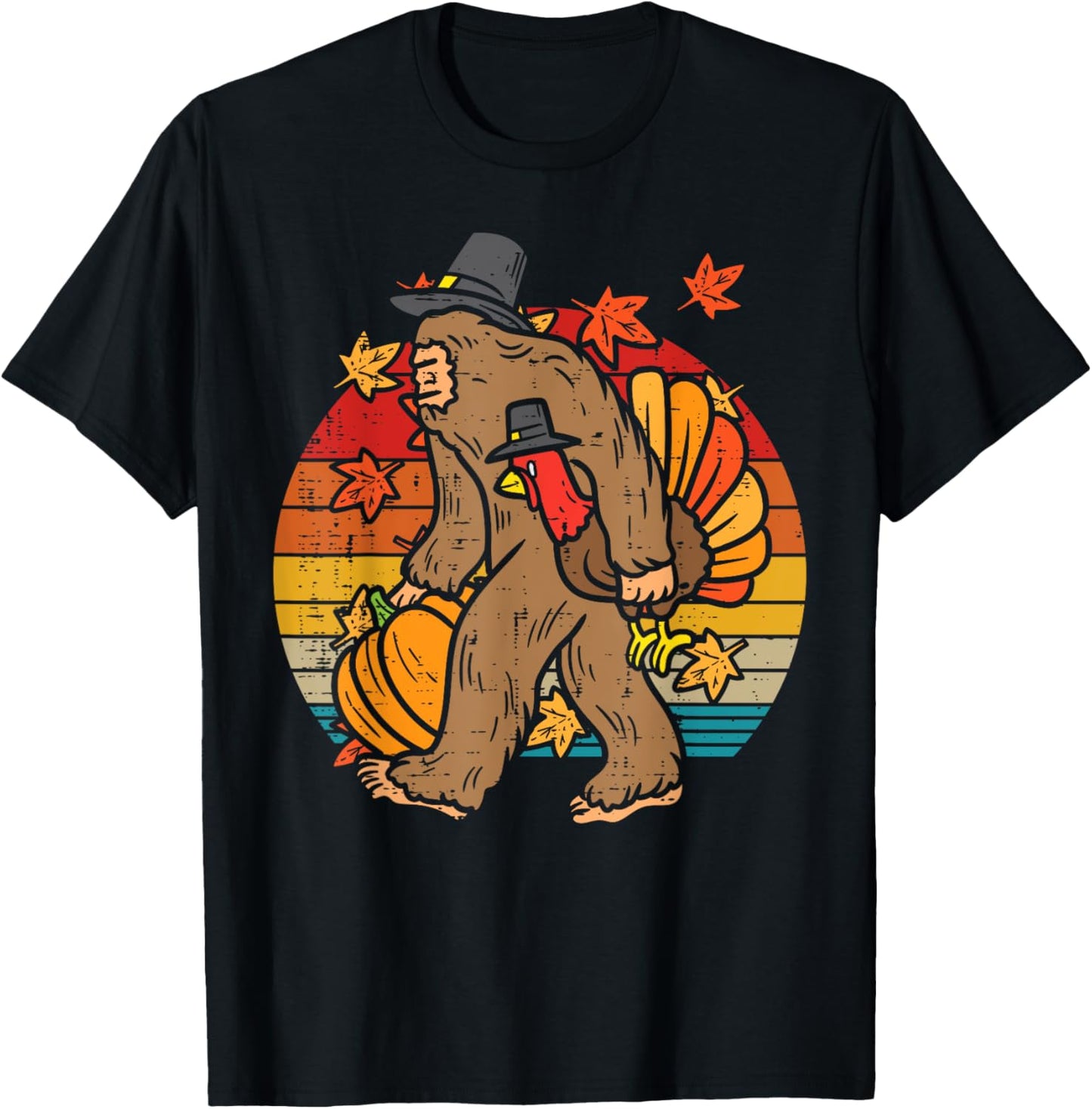 Pilgrim Bigfoot Turkey Retro Thanksgiving Sasquatch Men T-Shirt - T-Shirt | Black