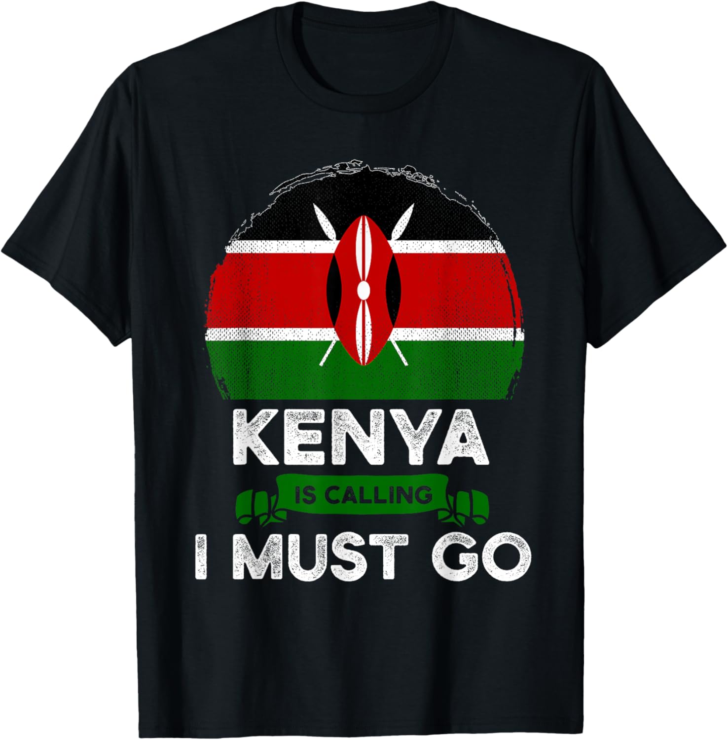 Kenya Is Calling I Must Go Heritage Kenyan Roots Pride Flag T-Shirt - T-Shirt | Black