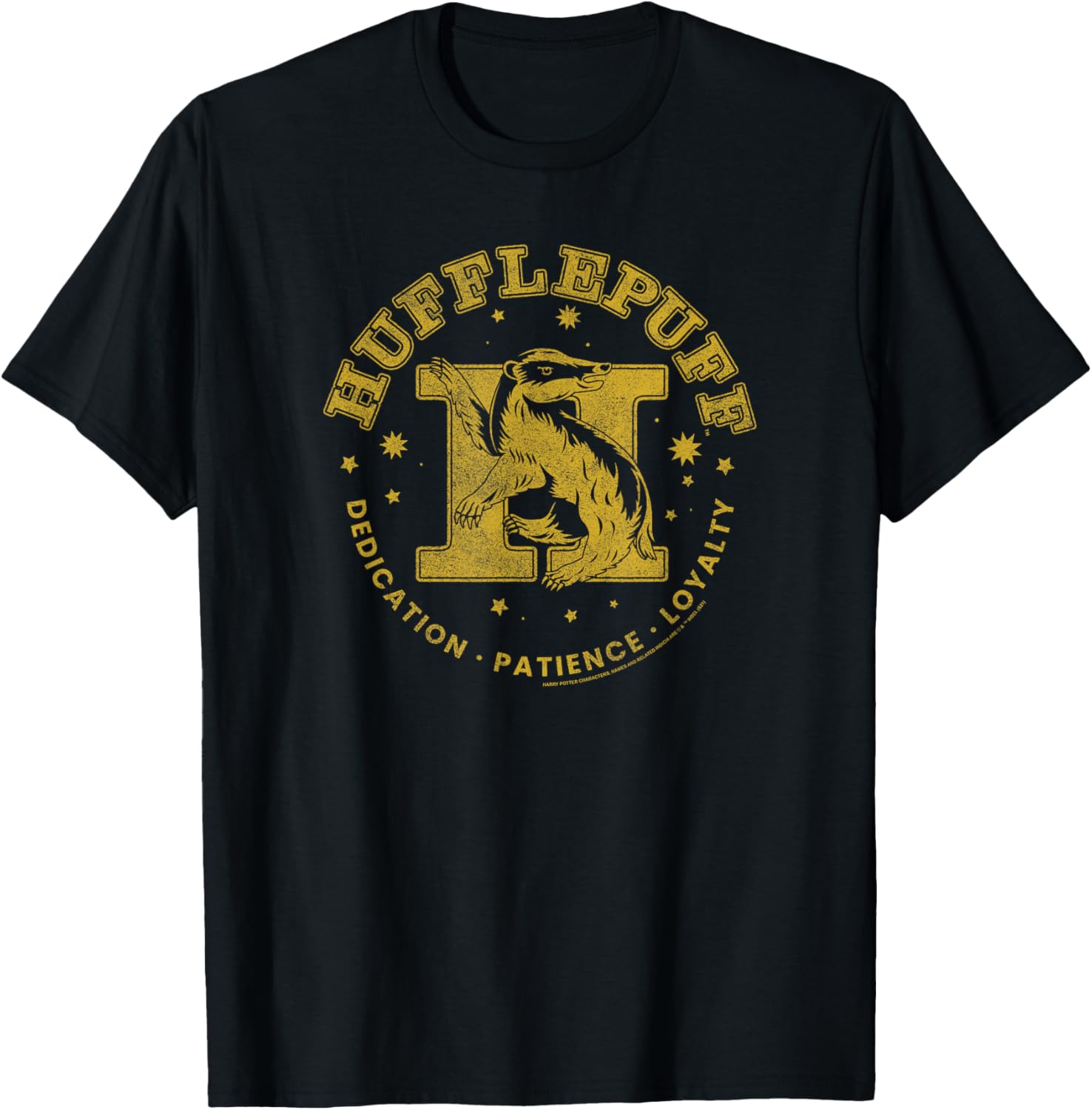 Harry Potter House Hufflepuff Gold Badger Collegiate Logo T-Shirt - T-Shirt | Black