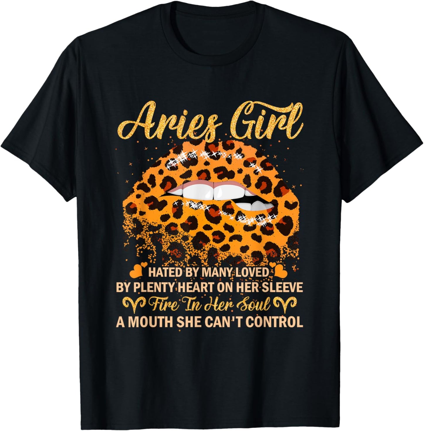 Aries Girl Birthday Leopard Sexy Lip Zodiac T-Shirt - T-Shirt | Black