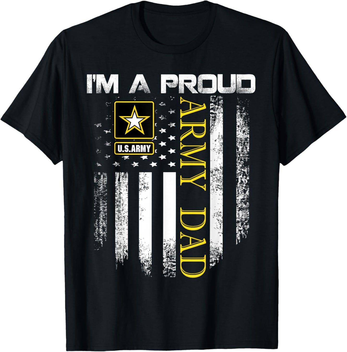 Vintage I'm A Proud Army Dad With American Flag Gift T-Shirt - T-Shirt | Black