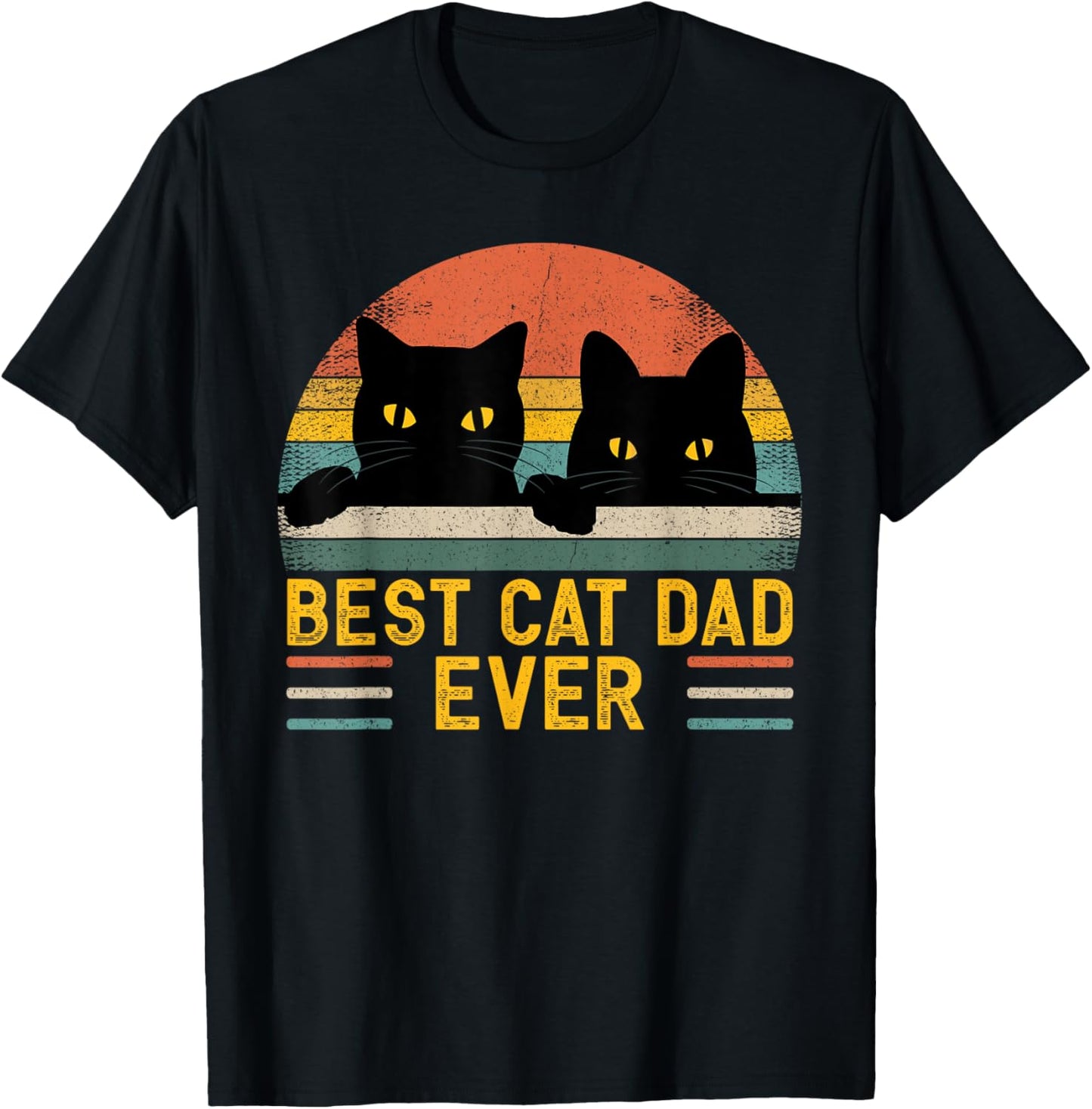 Best Cat Dad Ever Retro Style Black Cats Lover T-Shirt - T-Shirt | Black