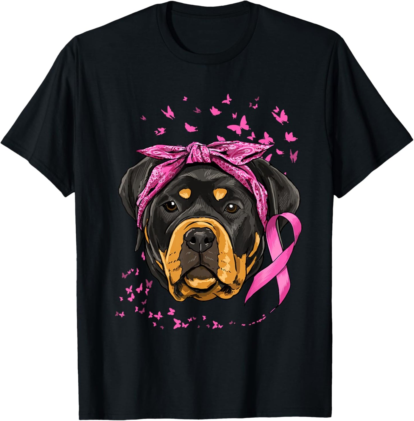 Rottweiler Pink Ribbon Breast Cancer Awareness Survivor T-Shirt - T-Shirt | Black