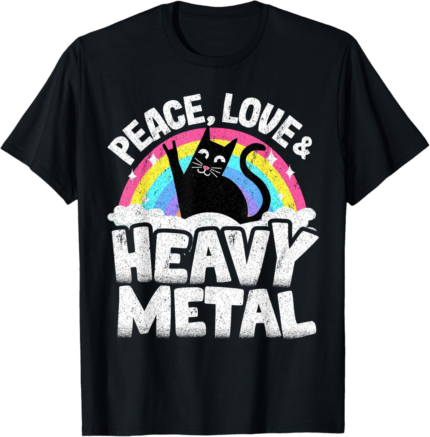 Peace Love & Heavy Metal Cat Kids Punk Band Metal Rainbow T-Shirt - T-Shirt | Black