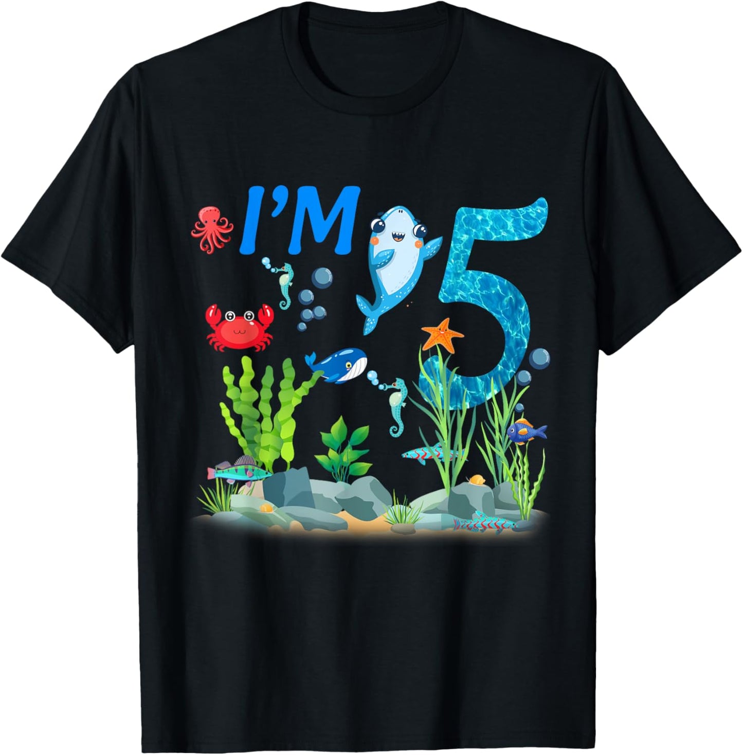 5 Year Old Ocean themed birthday Under the sea 5th birthday T-Shirt - T-Shirt | Black