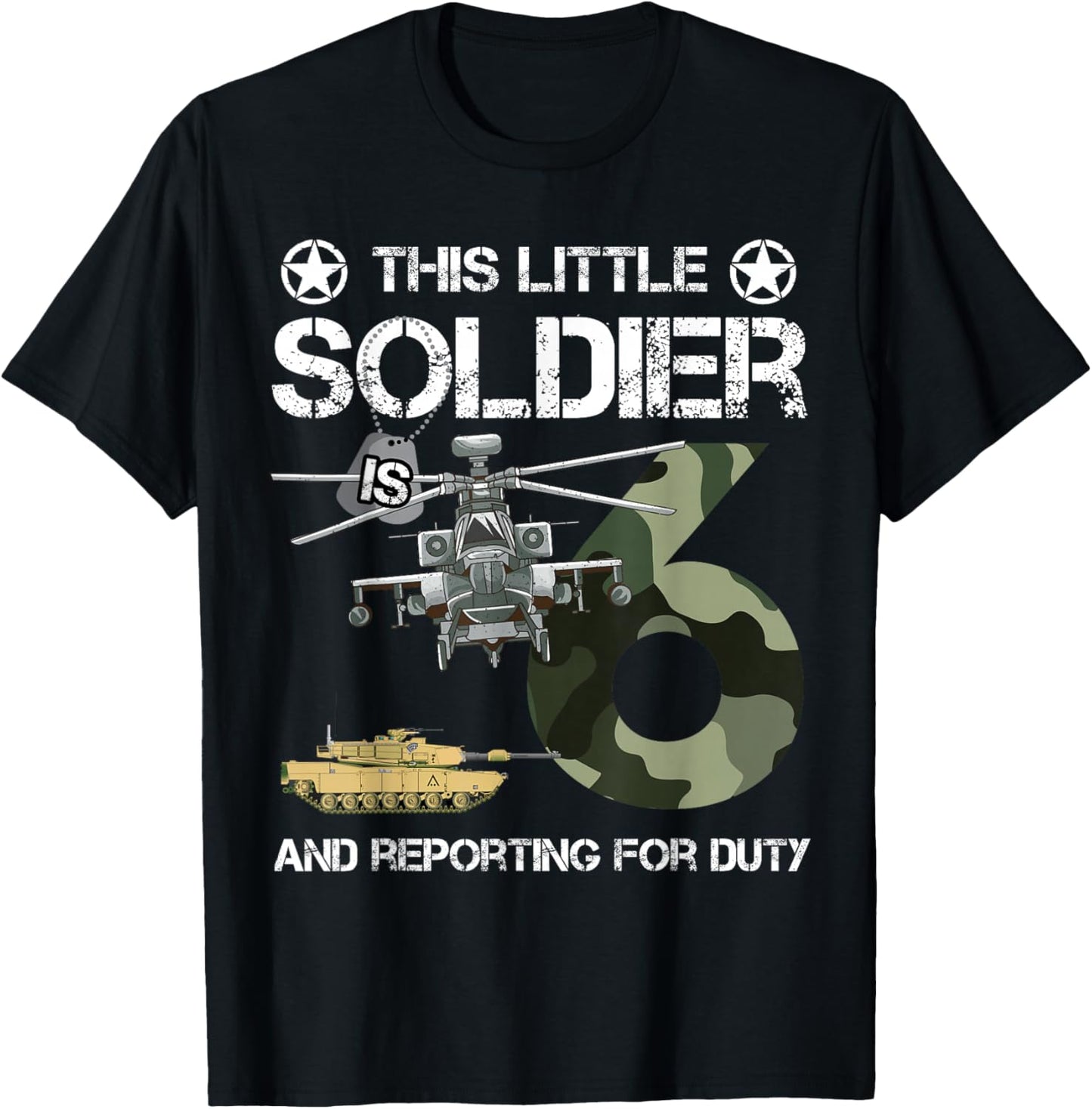 6 Year Old Soldier Camo Army Birthday Themed Military Family T-Shirt - T-Shirt | Black