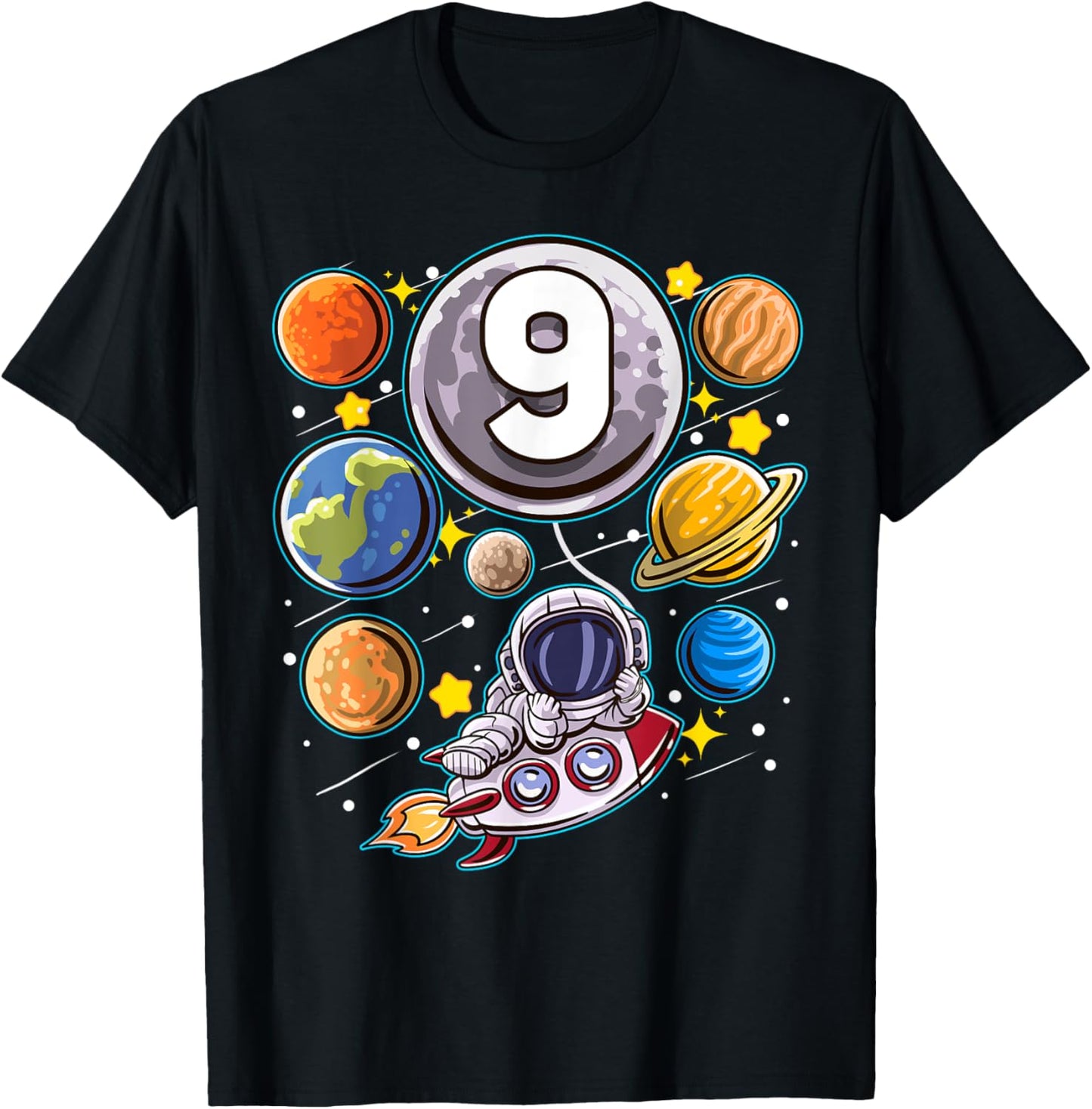 9 Year Old Birthday Astronaut 9th Space Boy Birthday T-Shirt - T-Shirt | Black