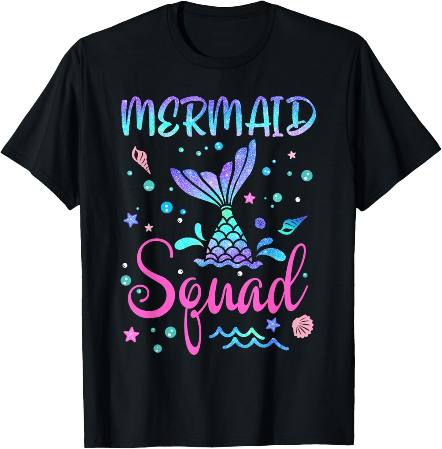 Mermaid Squad Of The Birthday Mermaid Tail Family Matching T-Shirt - T-Shirt | Black