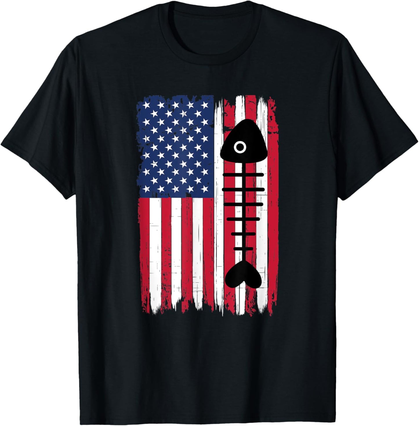 Dead Fish Bones Silhouette American Flag USA Patriotic Kids Men T-Shirt - T-Shirt | Black
