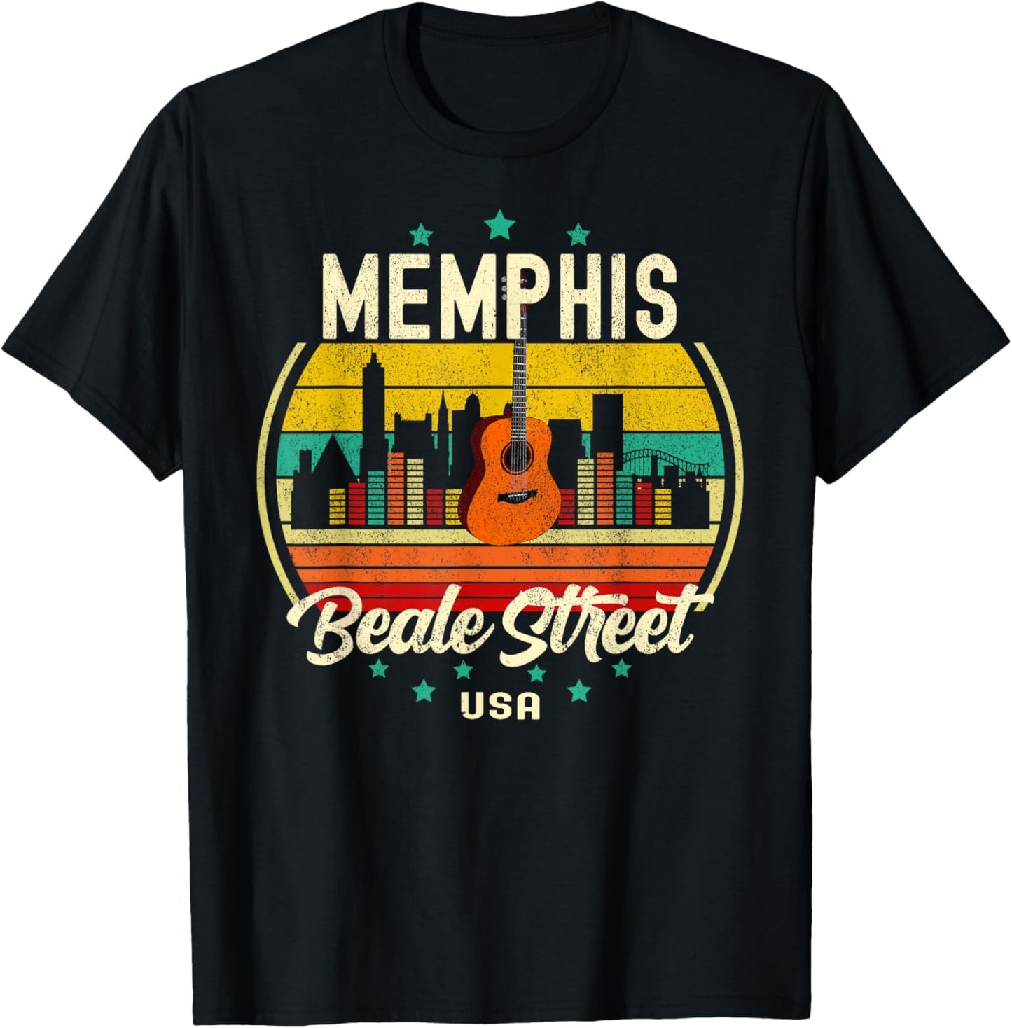 Memphis Beale Street Blues Music Vintage Guitar Music Retro T-Shirt - T-Shirt | Black