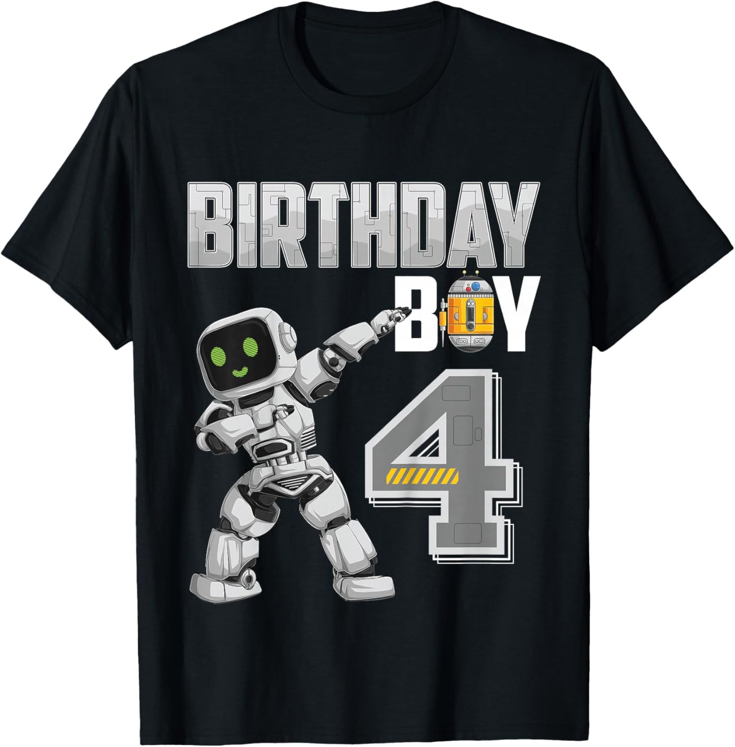 4 Year Old dabbing Robot 4th Birthday Science Robotics T-Shirt - T-Shirt | Black
