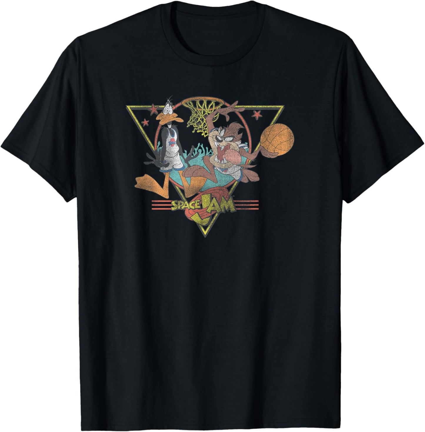 Space Jam Classic Taz and Daffy Vintage Basketball Logo T-Shirt - T-Shirt | Black