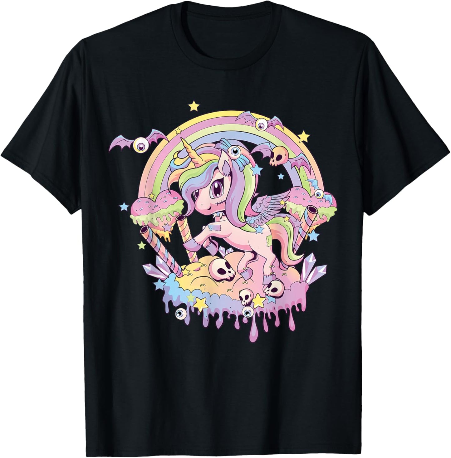Pastel Goth Cute Creepy Unicorn Gothic Kawaii Menhera Wiccan T-Shirt - T-Shirt | Black